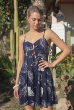 D3218H -Printed Cut Out Mini Dress: NAVY / S-M-L (3-2-1)