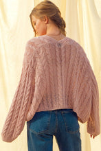 J4475   LIGHT WEIGHT CABLE KNITTED CARDIGAN: ROSE / L