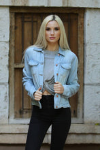 SJ919-ASIS WASHED DENIM TENCEL BUTTON FRONT JACKET: DENIM / XL