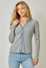 60719 Washed Thermal Button Down Top: Melange Grey / Small