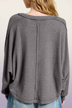 HAT7565-Brushed Waffle Fabric Loose Fit Long Sleeve Top: Teal Green / M