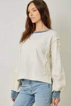 61618 Mixed Media Washed Sweatshirt: Vintage White / Large