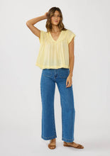 V-Neck Flutter Sleeve Smocked Yoke Top: YELLOW / XS